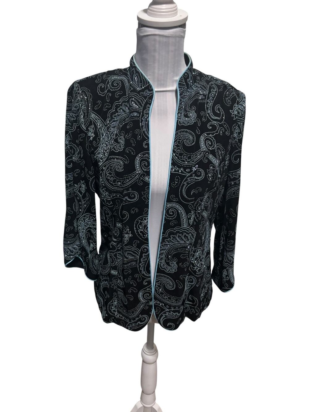 Alex Evenings Women's Black & Blue Sparkle Jacket Size M